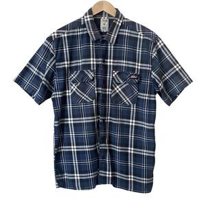 Dickies Mens Size XL Blue Plaid Button Up Work Shirt Short Sleeve Chest Pockets